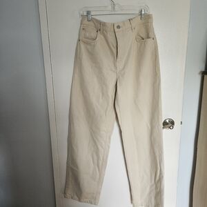 ZARA OFF WHITE HIGH RISE WIDE LEG WOMENS SIG. DENIM JEANS ~100% COTTON SIZE 12